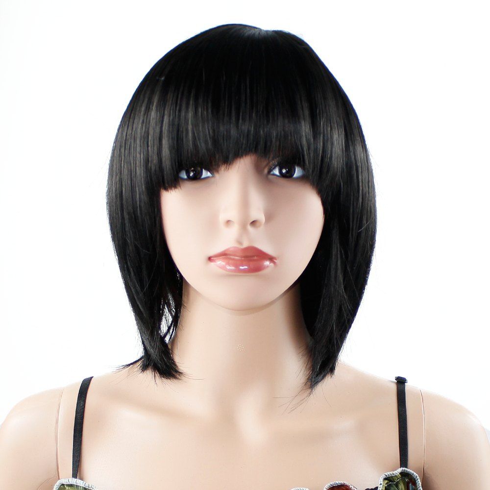 [40% OFF] 12 Inch Womens Hair Wig Straight With Flat Bangs Synthetic ...