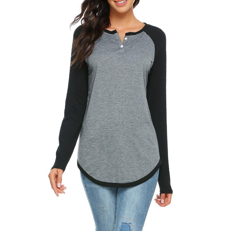 

Simple Stitching Color Raglan Sleeve Render Unlined Upper Garment T-Shirt, Gray