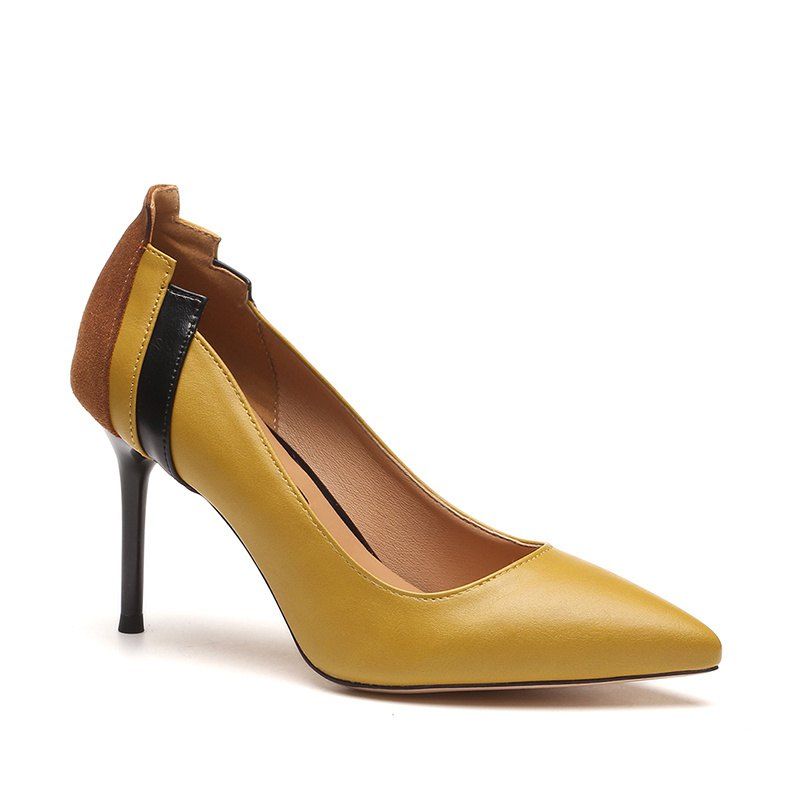 

Fashion Color High-Heeled Shoes Thin Lace Shallow Pointed Shoes, Yellow