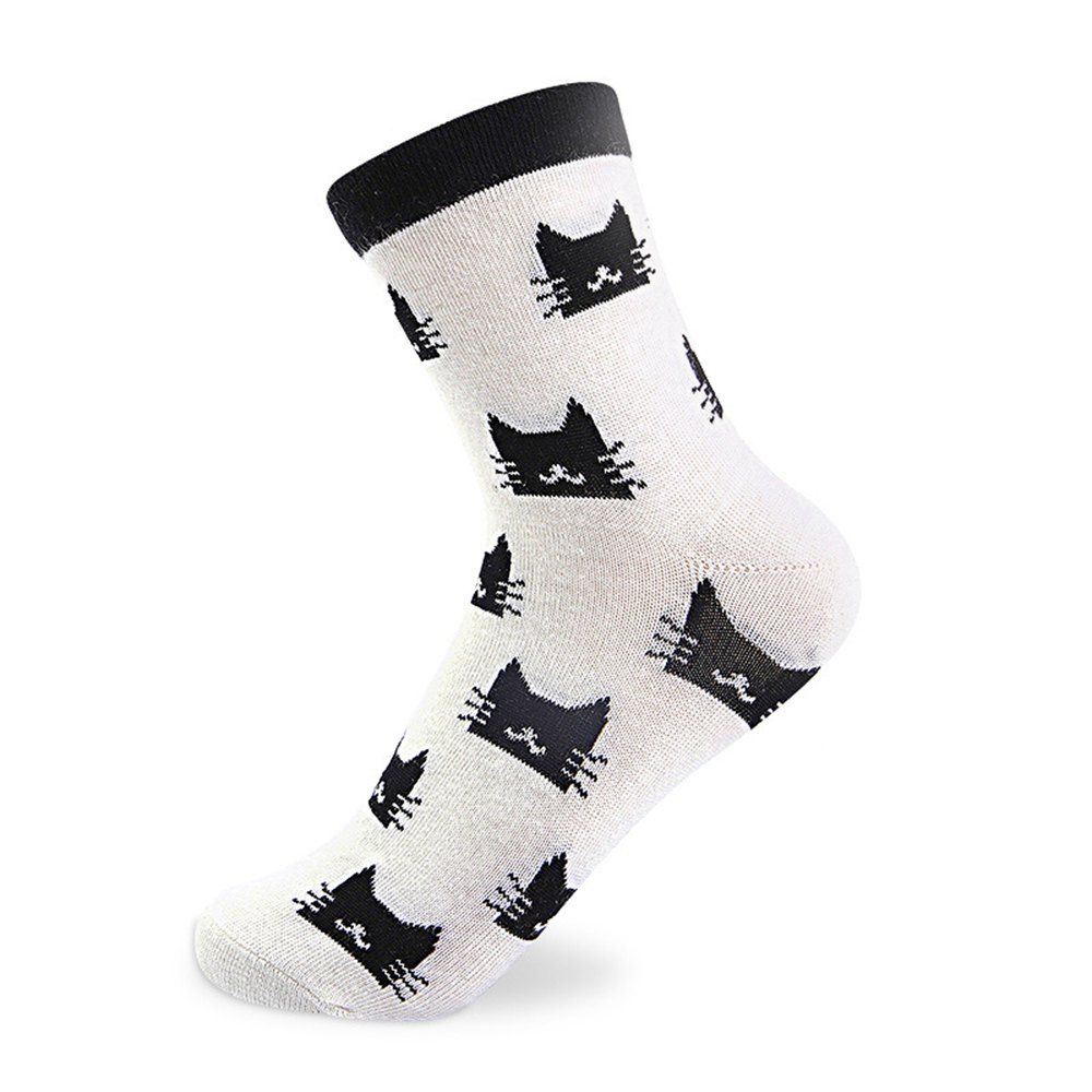 Outfit Black and White Cat Designs Elastic Knit Socks N201612 - 5 Pairs  