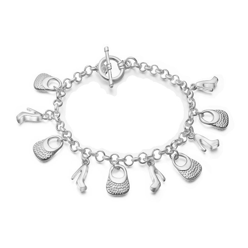 Hot Fashion Design Vintage Handbag Shoe Bracelet Personality Silver-plated Charm Jewelry  