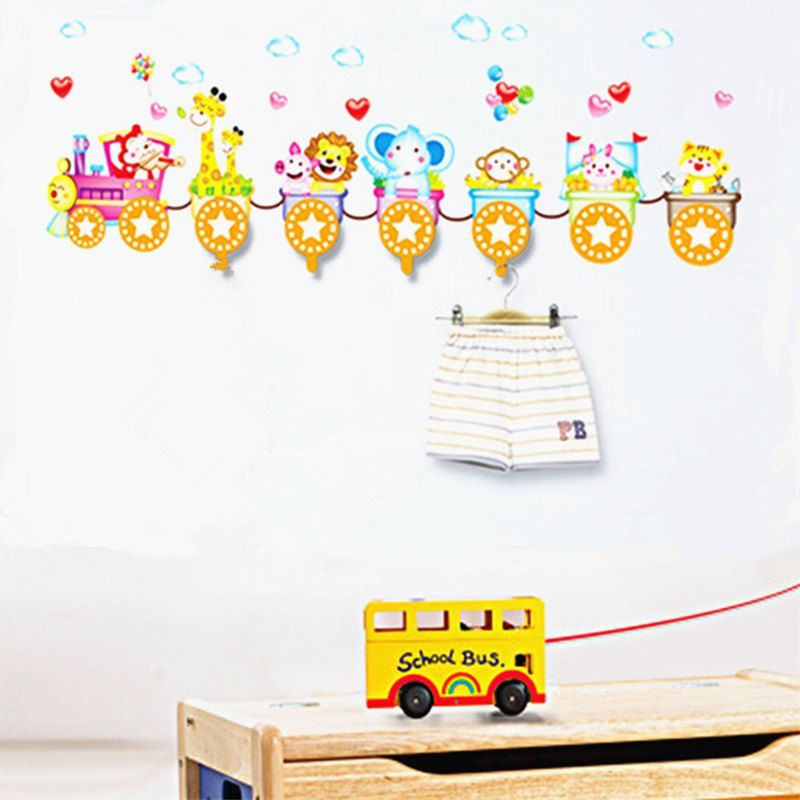 2018 fashion creative animal train wall stickers splicing 4 pcs