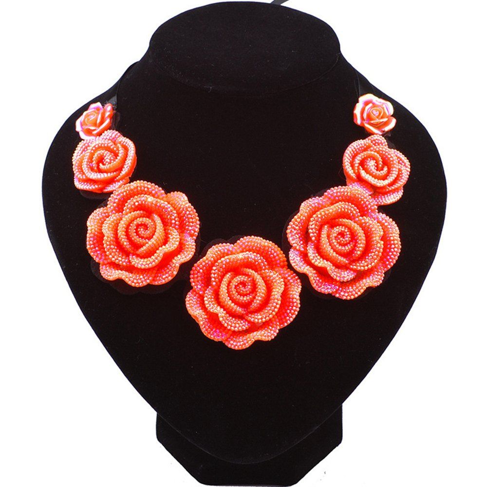

Women Girl 3D Shine Rose Flower Pendants Choker Fashion Short Necklace Collar Jewelry, Orange
