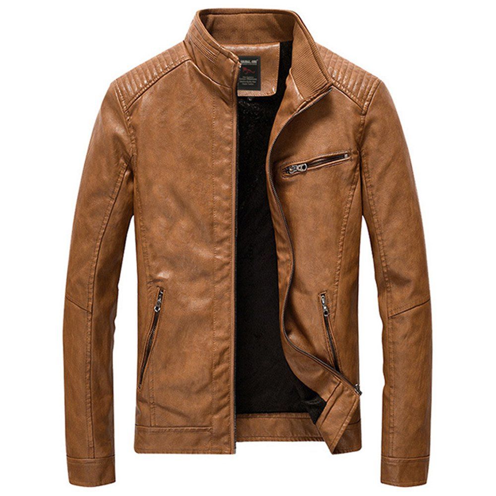 [46% OFF] Leather Jackets Men PU Casual Thick Coats | Rosegal