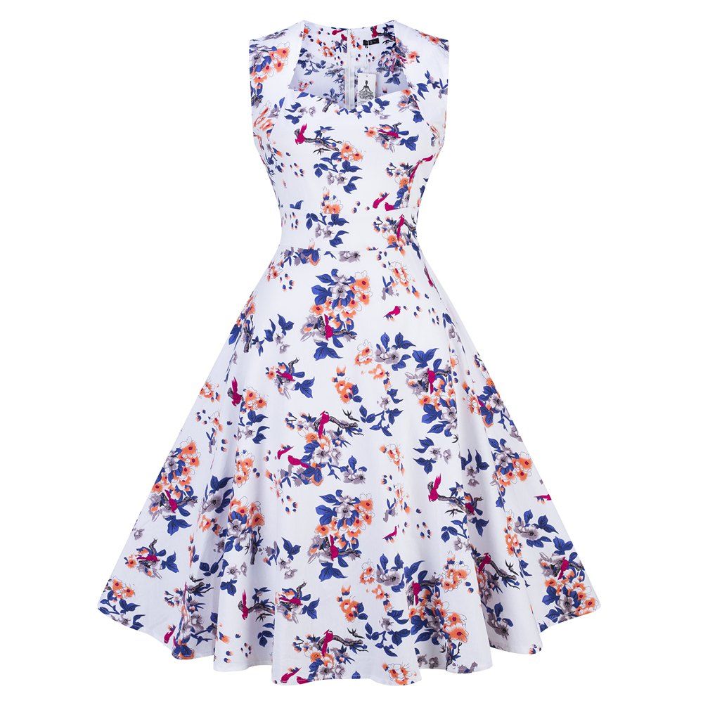 Summer Vintage Elegant Dress Sleeveless Print Evening Party Dresses With Belt For Women6 Summer Vintage Elegant Dress Sleeveless Print Evening Party Dresses With Belt For Women6