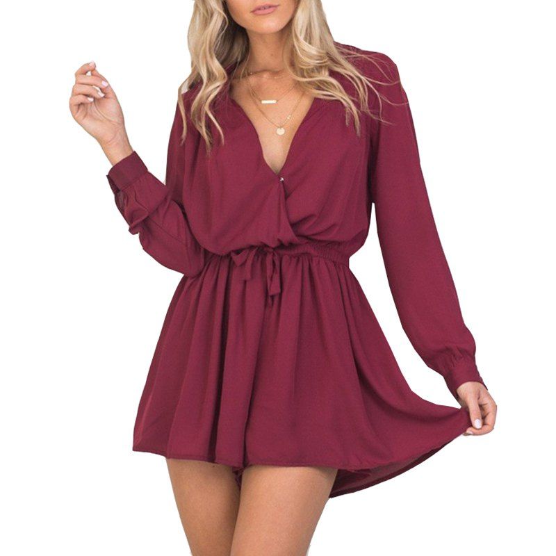 Hot V Neck Sexy Lace Up  Romper  