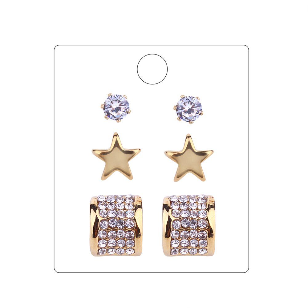 Best Star Rhinestone Geometry Copper Zircon Earrings Set  
