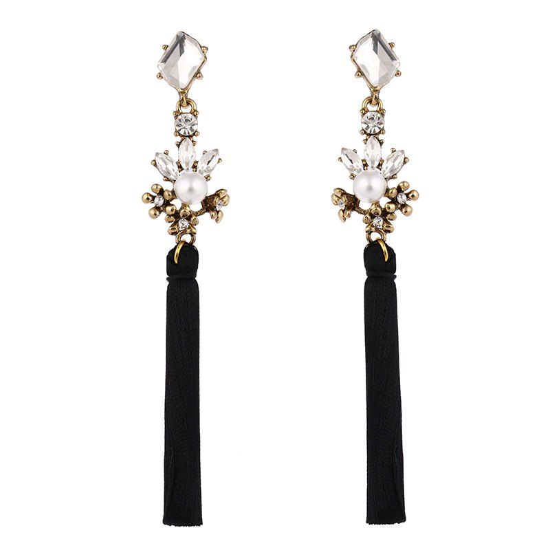 

Itenice Vintage Ethnic Classic Bohemia Style Rhinestone Crystal Freshwater Pearls Plant Flower Long Women Tassels Drop E, Black