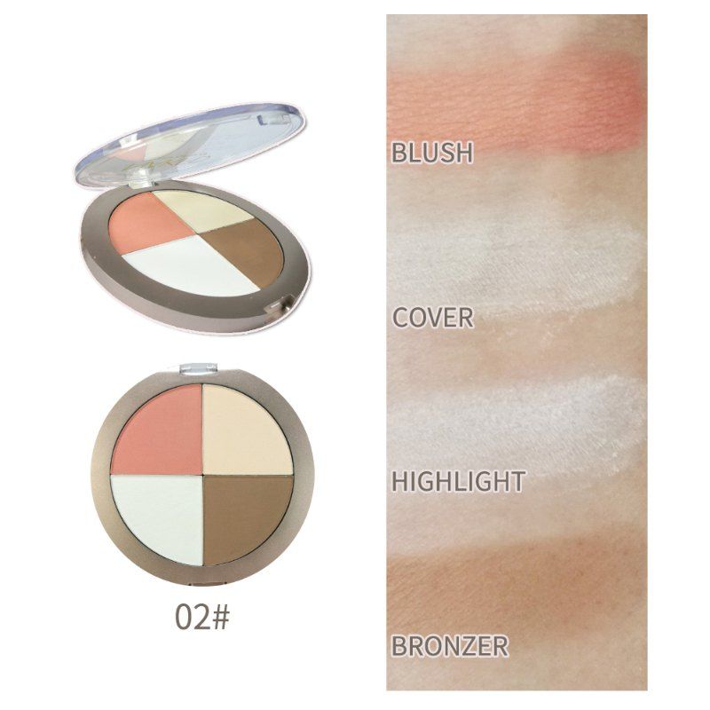

4 Colors Bronzer Highlighter Glow Shimmer Powder Makeup Matte Glitter Face Iluminador Compact Contour Palette, 02#