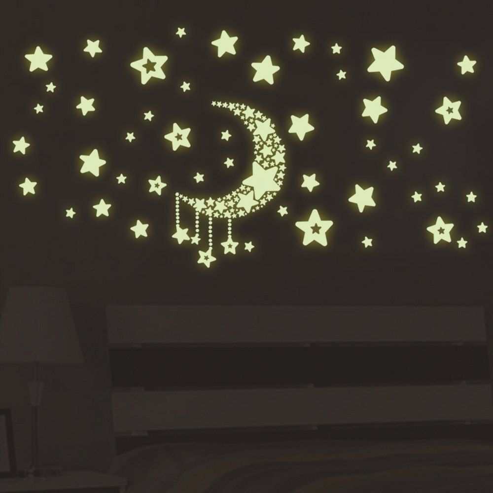 Luminous Yellow 21 X 29 7cm Stars Moon Wall Stickers Home Chic Luminous Stars Moon Wall Stickers Home Glow In The Dark For Kids Baby Room