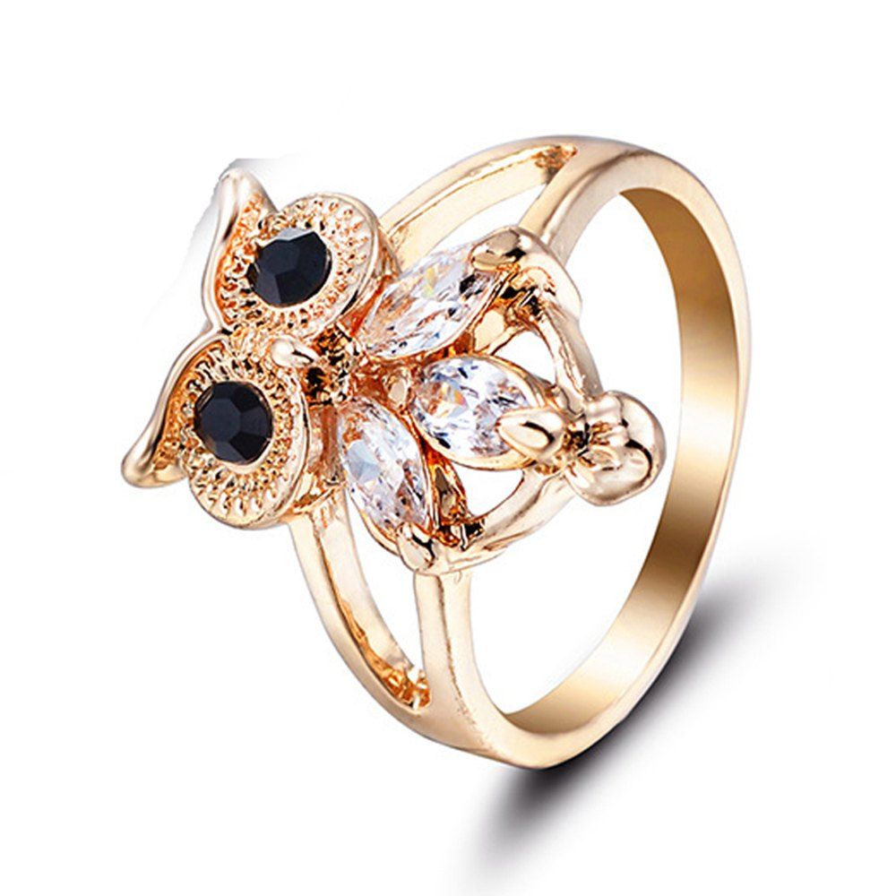 [28 OFF] Womens Fashion Jewelry Owl Diamond Ring Rosegal