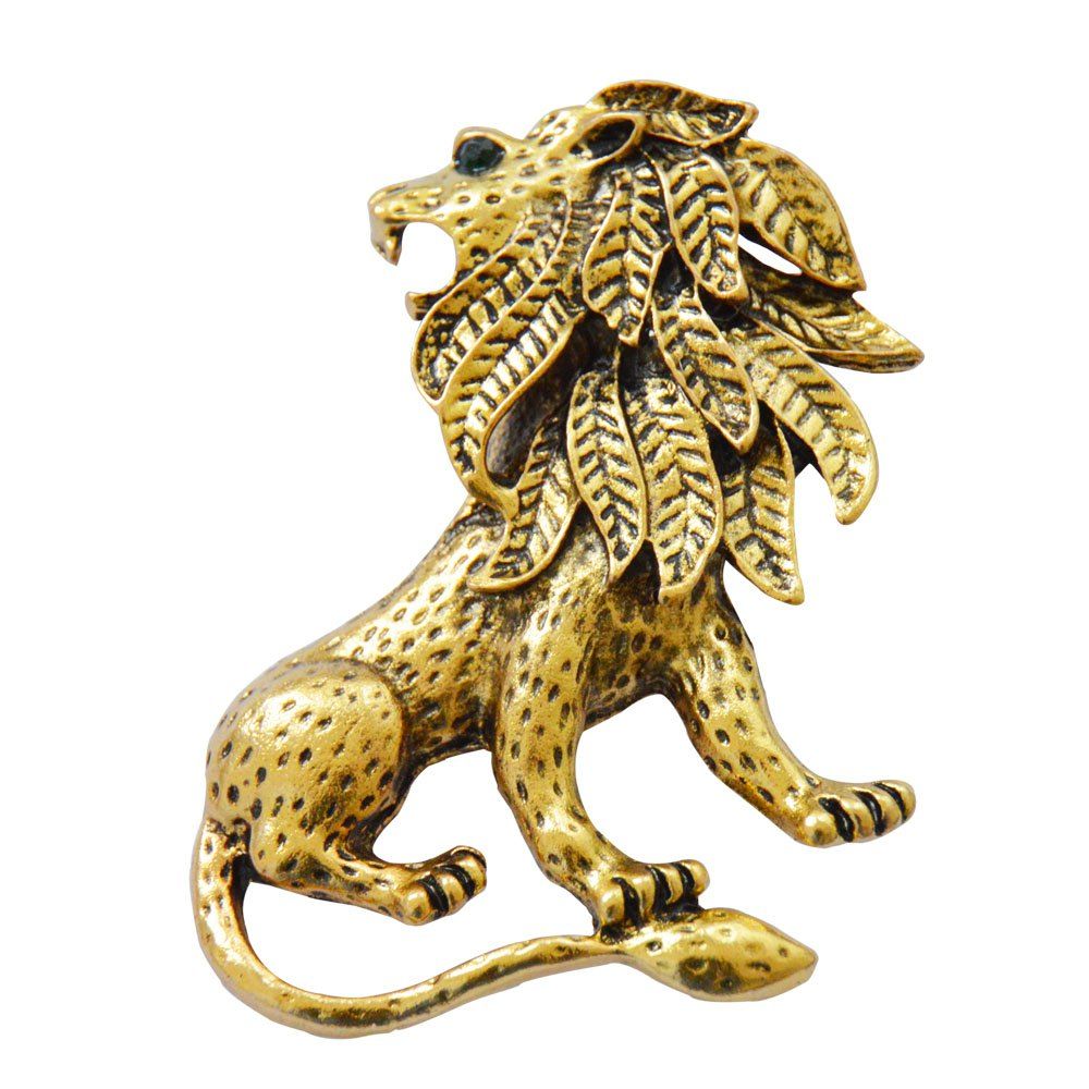 [32 OFF] Metal Antique Gold Color Lion Brooches For Women & Men Dress