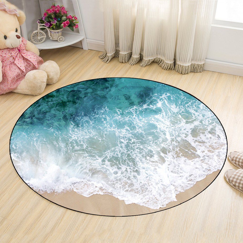 Colormix 40x40cm Living Room Floor Mat Creative Sea Wave Pattern Living Room Floor Mat Creative Sea Wave Pattern Round Shaped