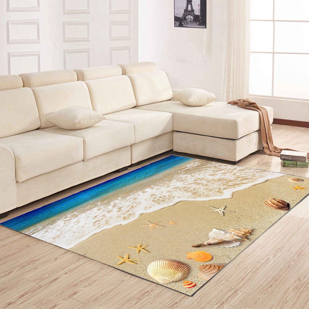 Colormix 40x60cm Living Room Floor Mat Delicate Sea Style Unique Living Room Floor Mat Delicate Sea Style Shell Pattern Antiskid Bedside
