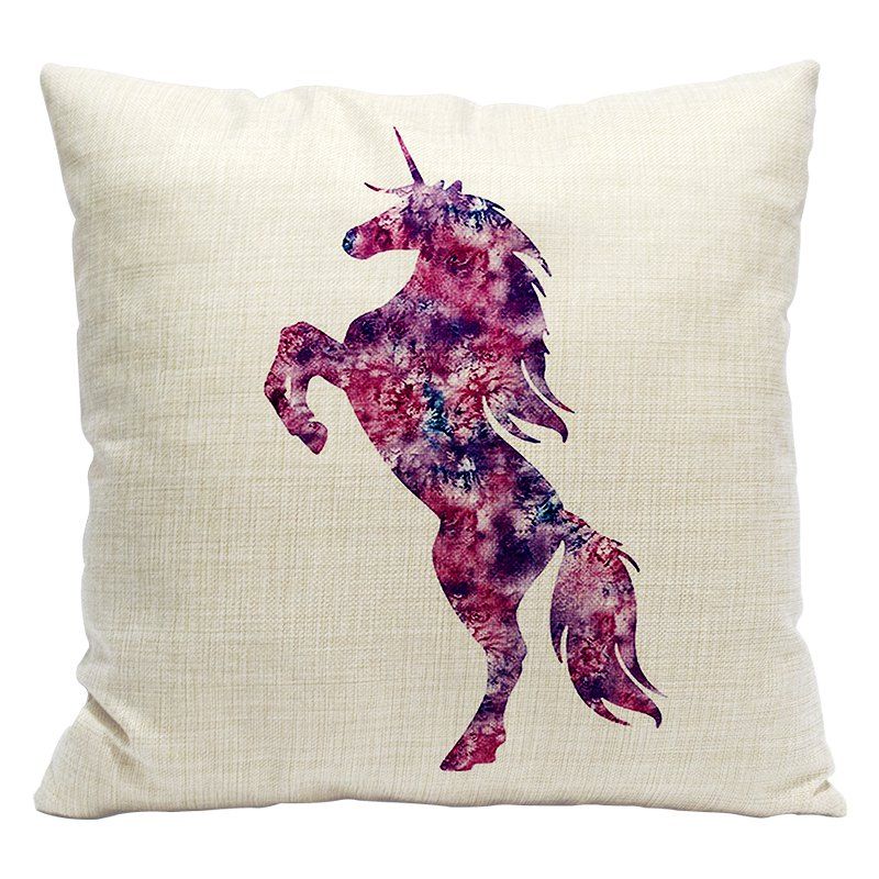 

Cartoon Unicorn Car Living Room Sofa Bedroom Cushion Concealed Zipper Pillow Case, Beige and red