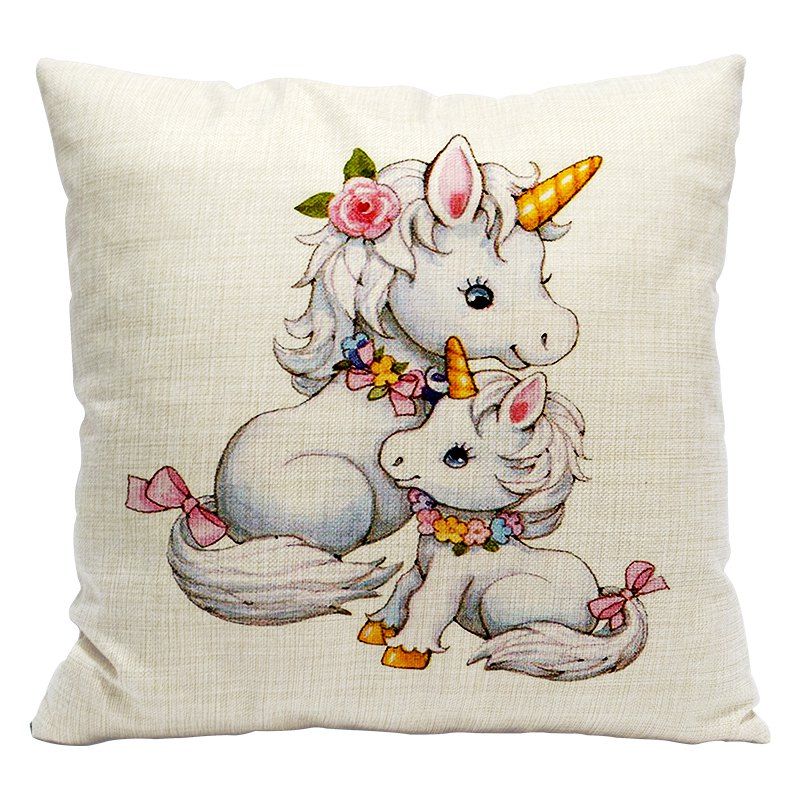

Cartoon Unicorn Car Living Room Sofa Bedroom Cushion Concealed Zipper Pillow Case, White and yellow