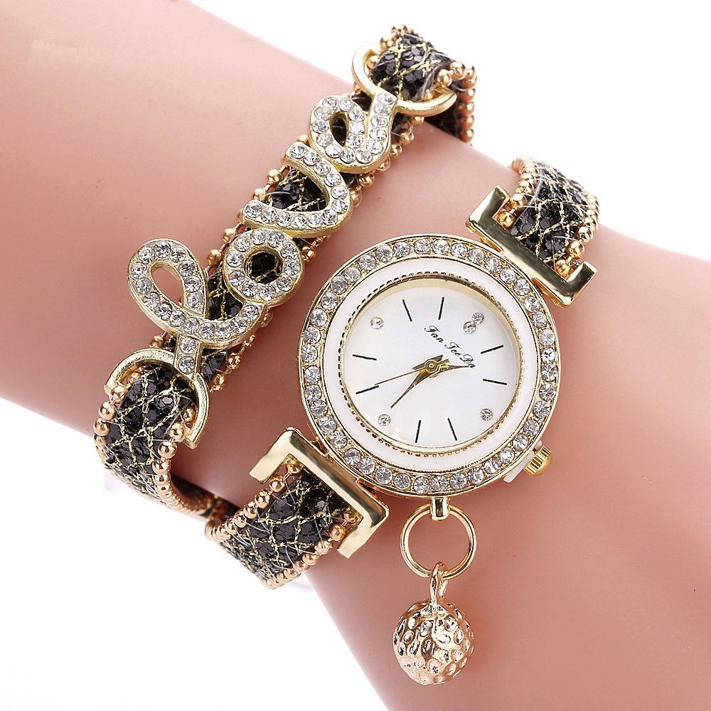 2018 Women S Bracelet Watch Chic Rhinestone Inlay Double Layers Women S Bracelet Watch Chic Rhinestone Inlay Double Layers Alloy Quartz