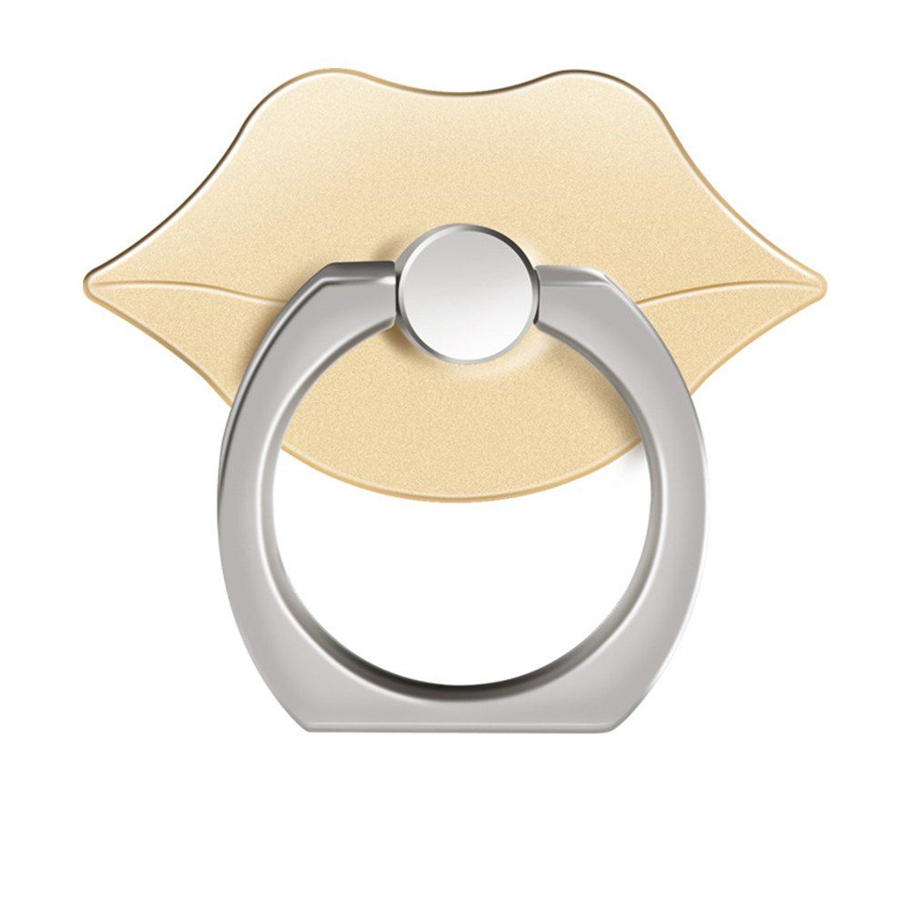 

360 Degree Rotating Cute Lip Cell Phone Finger Ring Holder Stand, Golden