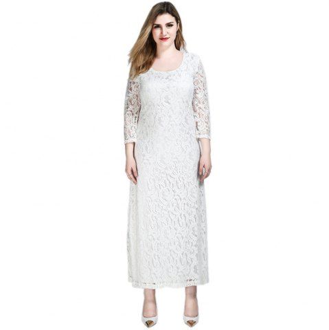 3 4 Sleeve White Lace Dress