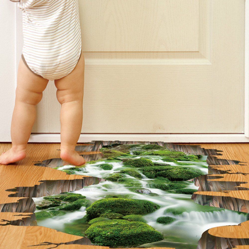 

3D Stream Floor Wall Sticker Removable Mural Decals, Green