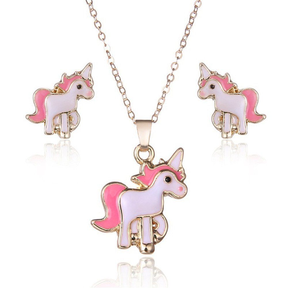 

Pink Unicorn Necklace Earrings