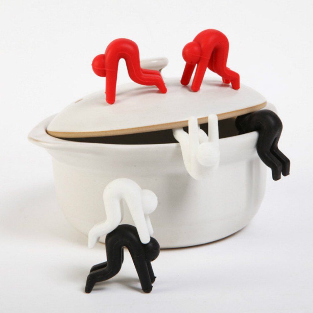 

2Pcs Creative Little Shaped Silicone Spill-proof Raising Pot Cover Cooking Anti-overflowing Tools Cell Phone Holder, Red