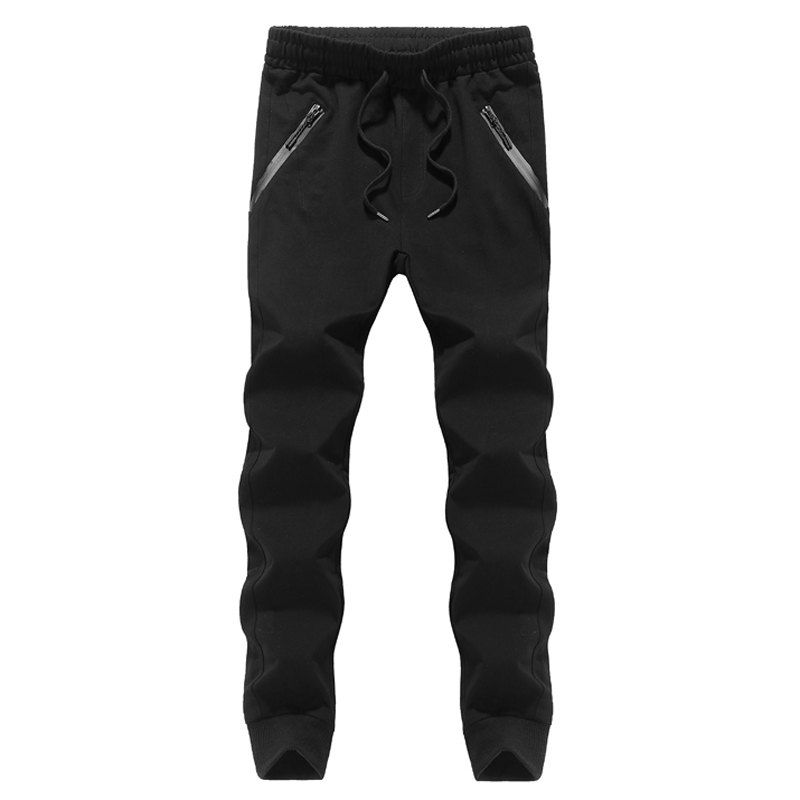 

K005 Men's Active Pants Drawstring Comfy Cotton Blends Jogging Long Pants, Black