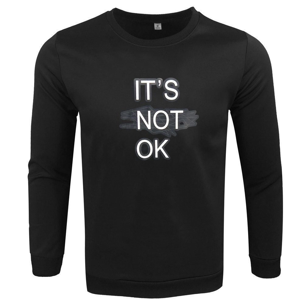 

Spring and Autumn Round Neck Fashion Casual Long-Sleeved Print Slim Sweatshirt, Black