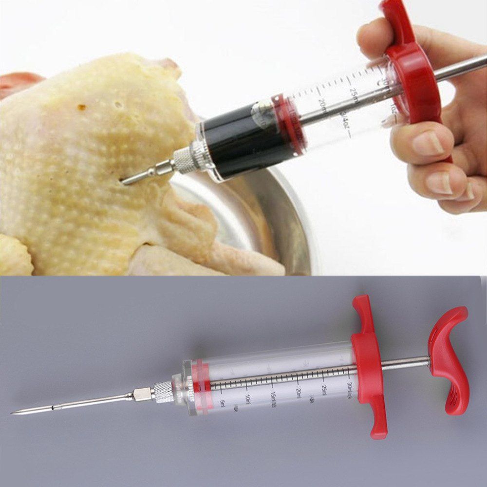 

Marinade Injector Flavor Syringe Needle Cooking Meat Poultry Turkey Chicken BBQ Flavor Syringe Kitchen Tools New, Red