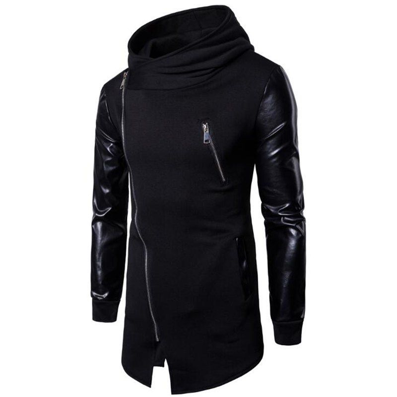 [25 OFF] Men's Casual Fashion Zipper PU Stitching Hoodie Rosegal