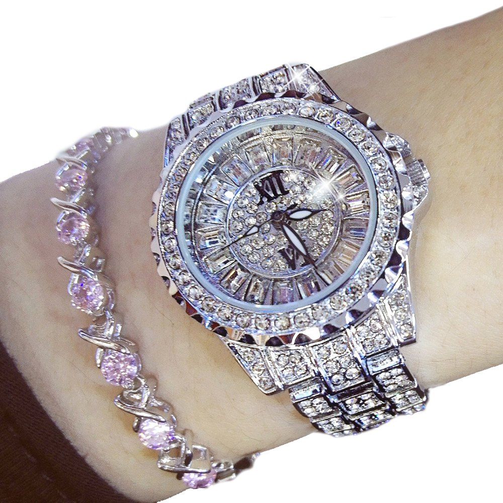 

Womens Top Brand Luxury Luminous Pave Fashion Bracelet Watch, Silver