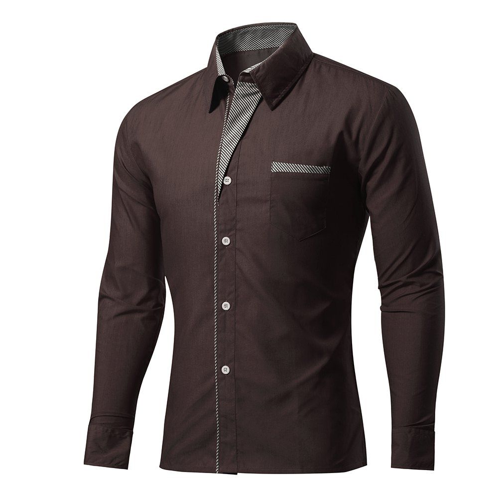 

Mens Placket Color Matching Plus Size Spring Long Sleeve Solid Color Shirt, Mocha