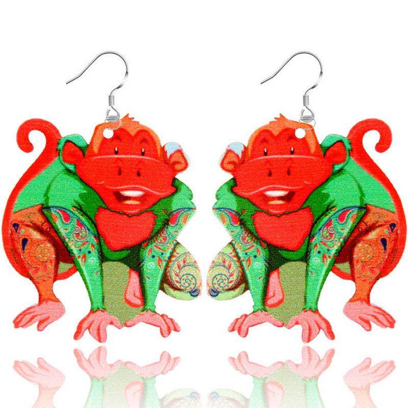 

2017 New Fashion Jewelry Brand Cartoon Animal Happy Prairie Story Series Monkey Drop Earrings For Women And Girls, Green