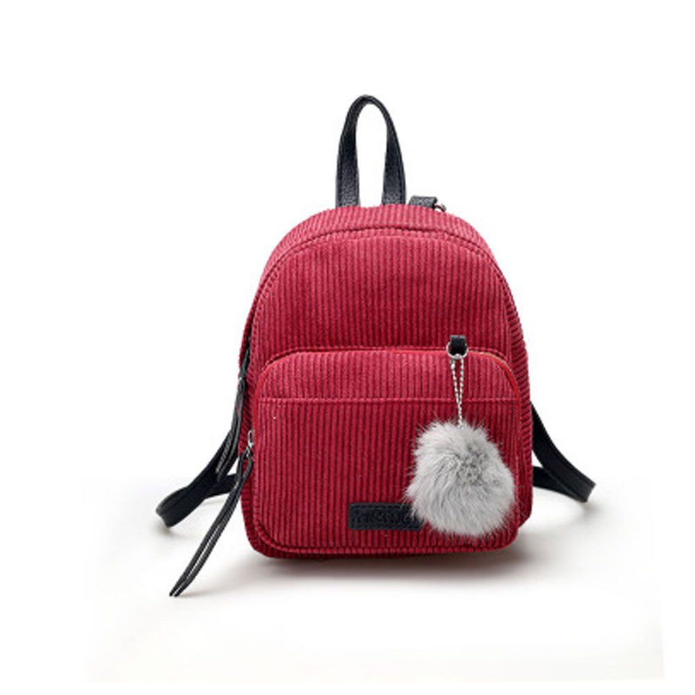 [27% OFF] Girl's Mini Backpack Fluffy Ball Pendant Solid Corduroy Bag ...