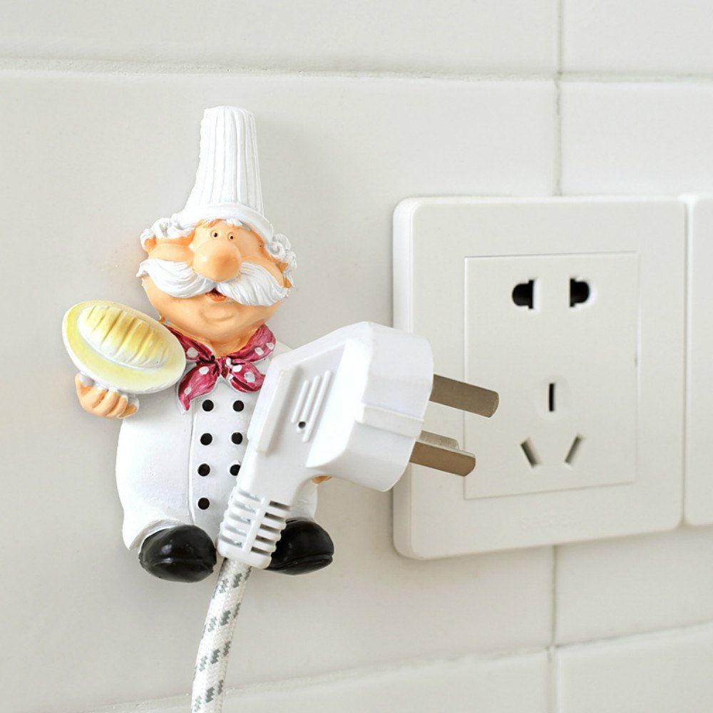 

1Pcs Power Line Storage Racks Creative Cartoon Cook Design Wall Hooks, White and black