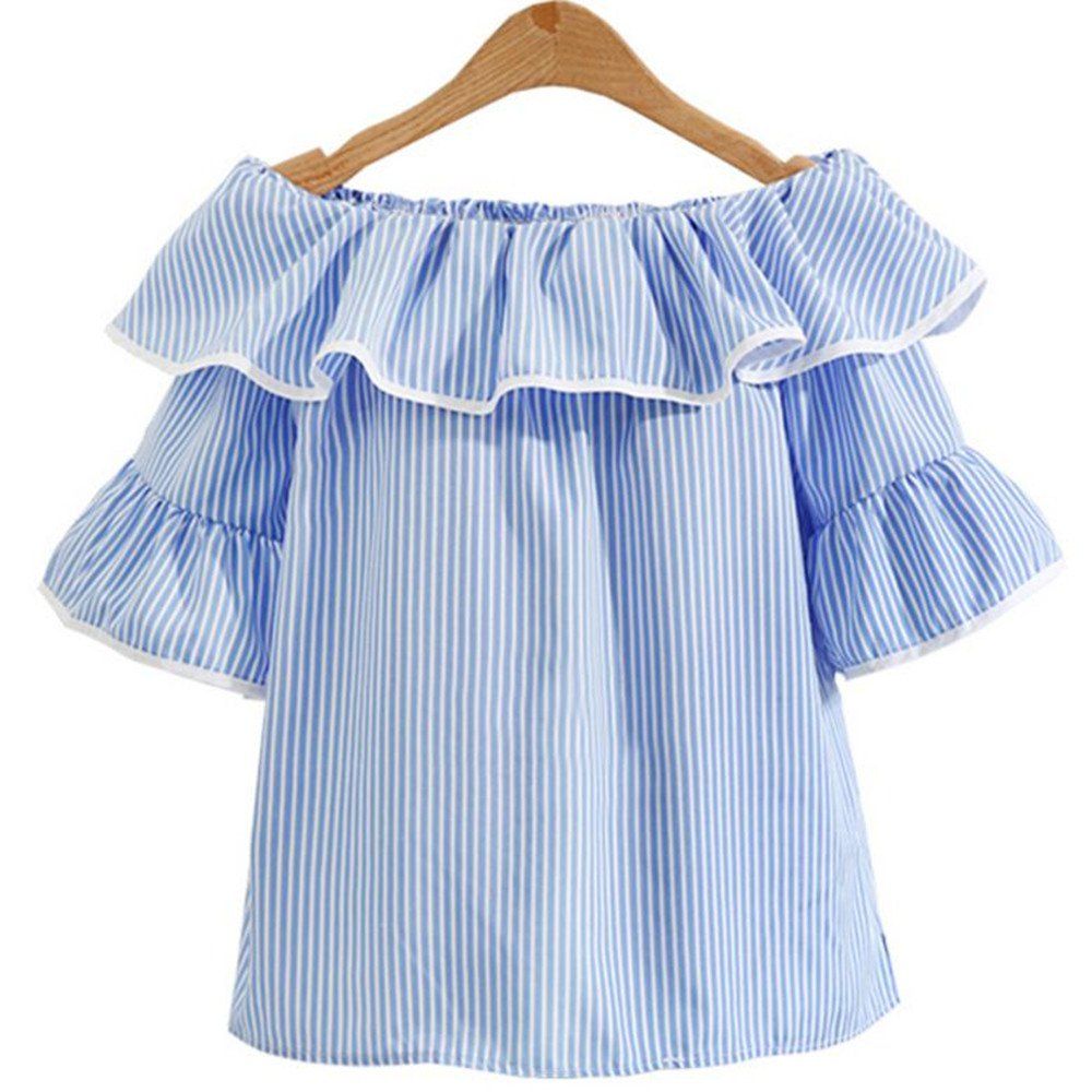 

Plus Size Women's Short Sleeve Stripes Shirt, Blue