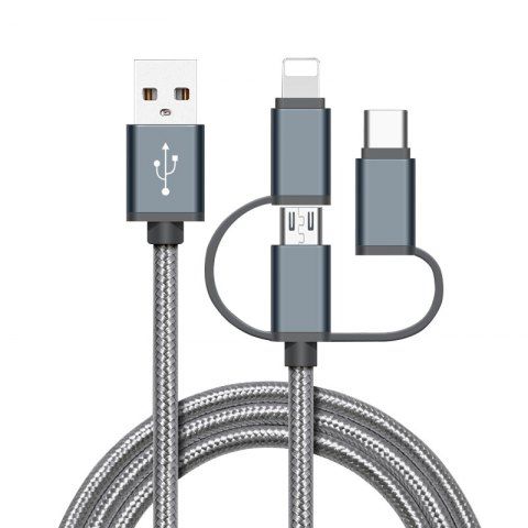 High Speed Nylon Braided Fast Charging 3 1 USB Charger Cable iPhone Android Type C Smartphones GRAY 