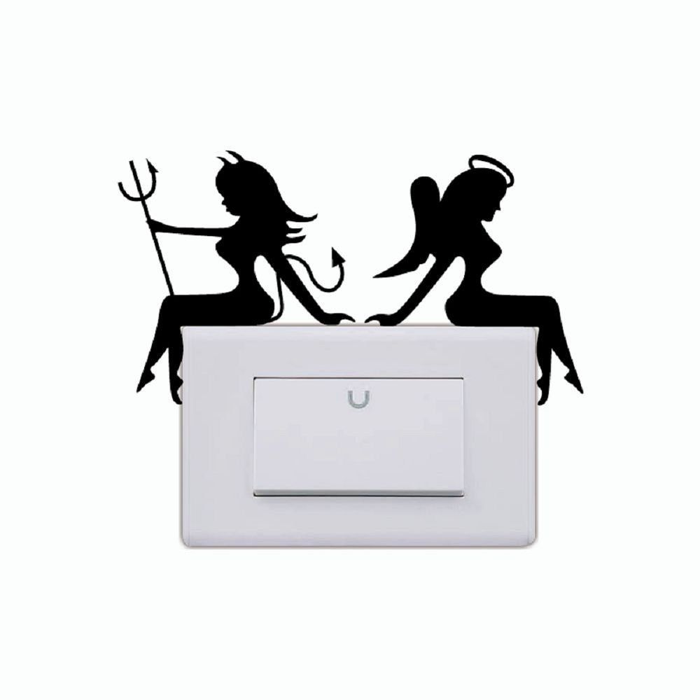 

Angel And Devil Silhouette Light Switch Sticker - Angel Girl Wall Sticker, Black