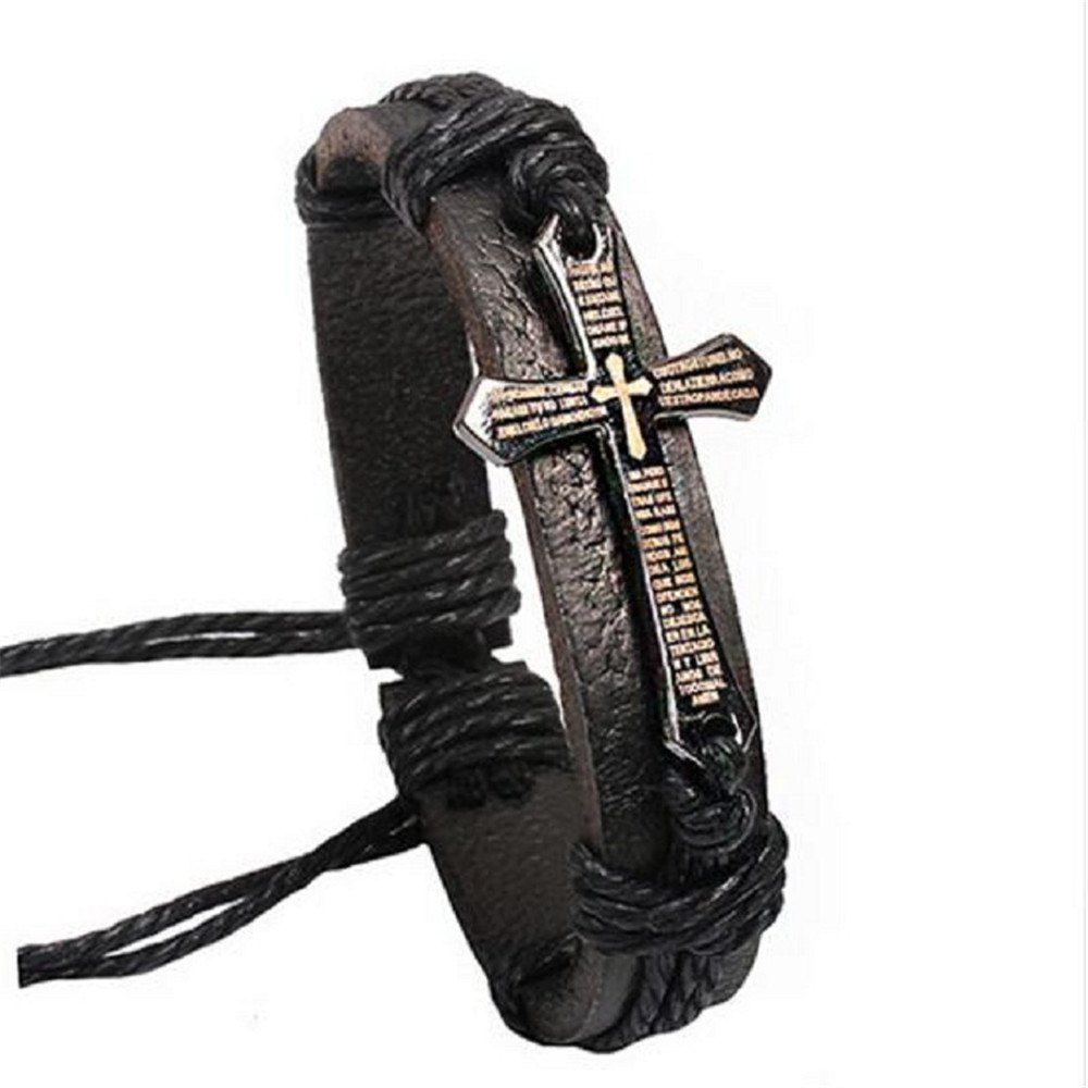 [26% OFF] Men'S Cross Bible Scriptures Leather Braided Leather Bracelet ...