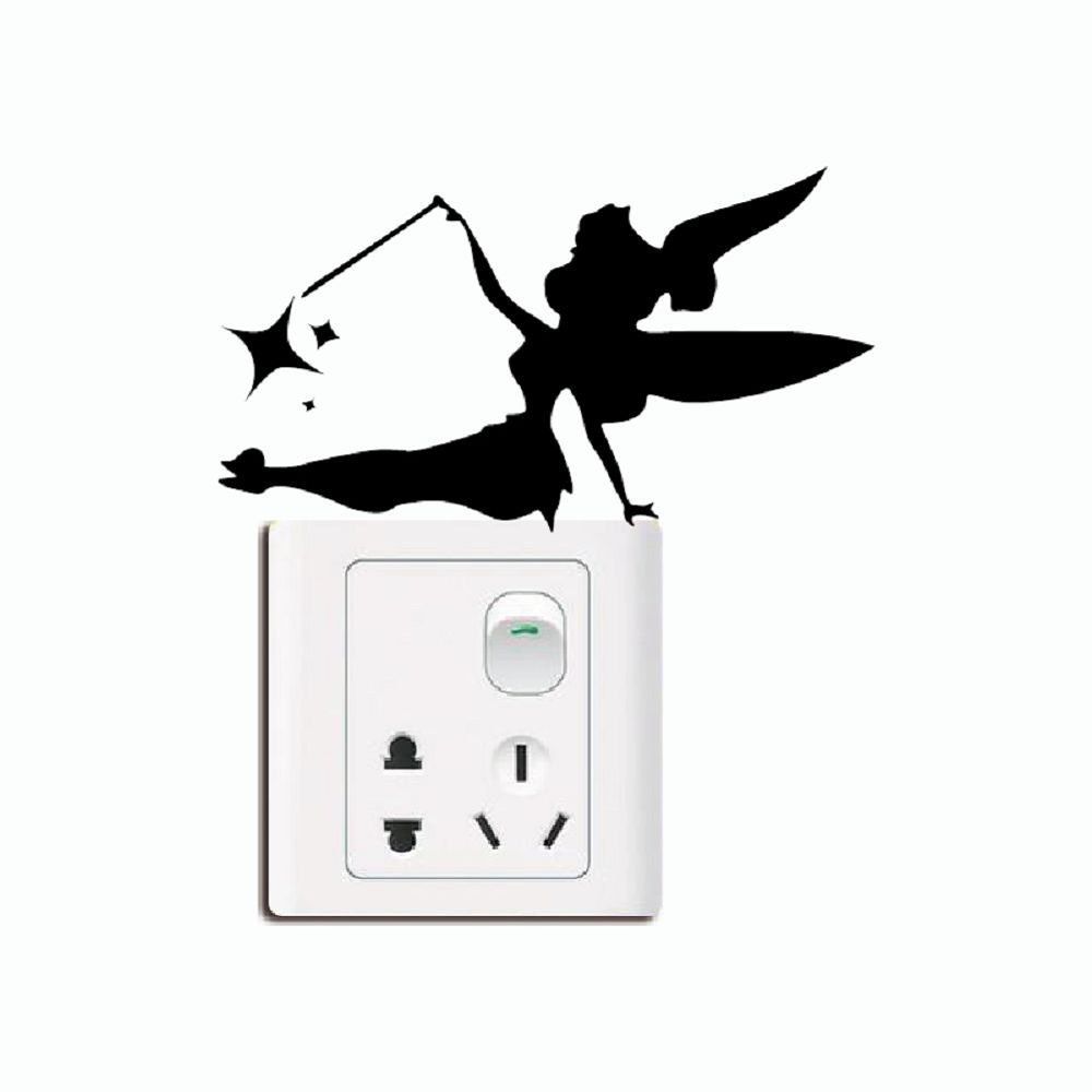 

DSU Creative Fairy Silhouette Light Switch Sticker Cartoon Vinyl Wall Decal, Black