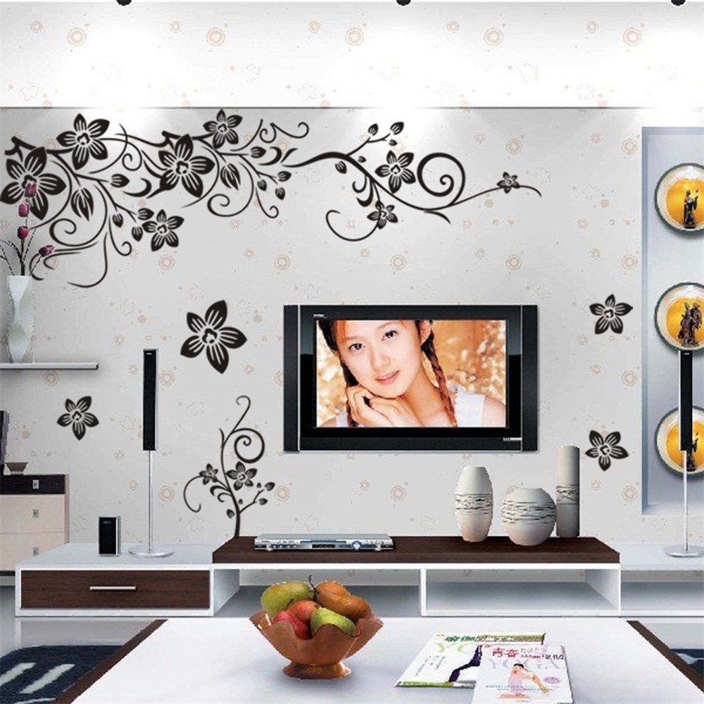 

Black Flower Vine Butterfly Wall Art Sticker Background Decoration