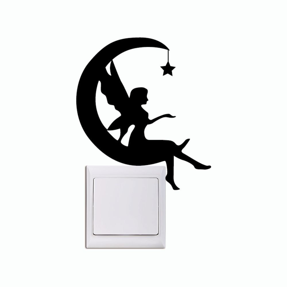 

KG-244 Moon Fairy Switch Sticker -Crescent Moon Silhouette Wall Sticker, Black