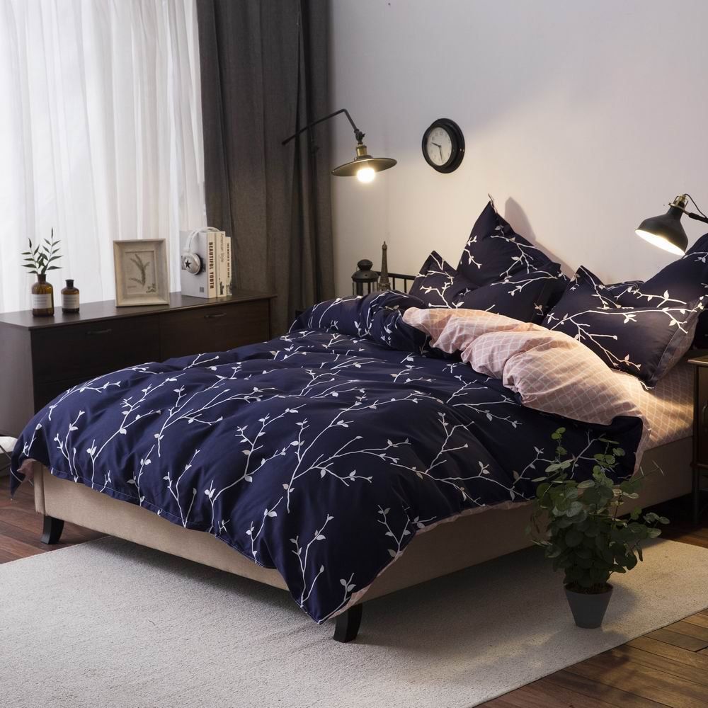 40 Off 4pcs Bedding Set Modern Flower Deep Blue Comfortable Bed