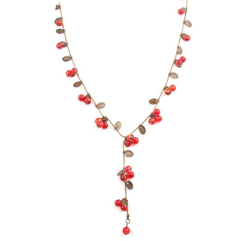 

Fashion Bohemia Brand Vintage Jewelry for Women Lovely Amorous Feelings Cute Little Cherry Long Necklace Female, Red