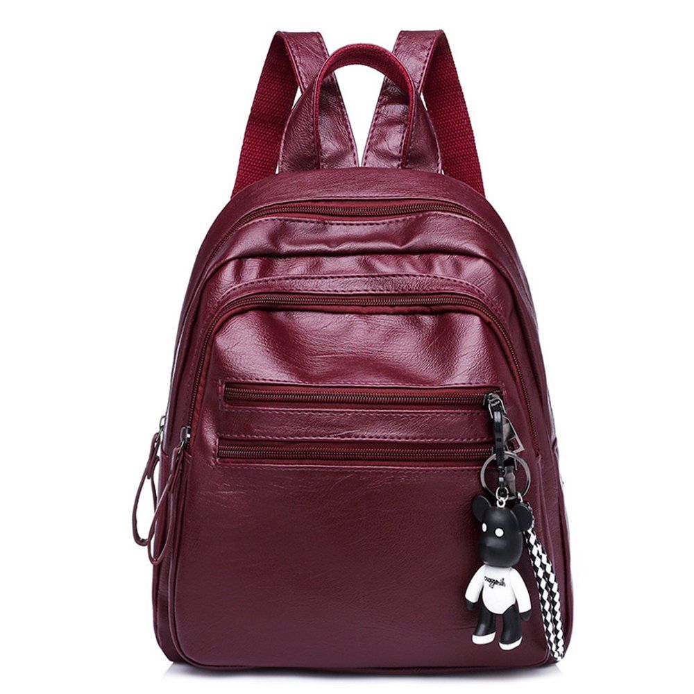 

Fashion PU Soft Leather Wild Large Capacity Ladies Travel Backpack Tide, Burgundy