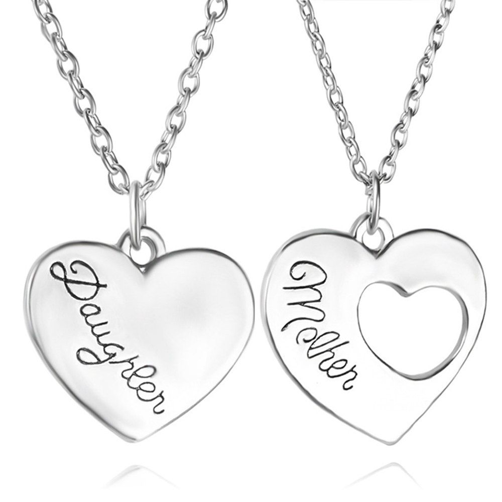 

2 Pcs Women's Fashion Necklaces Brief Style Hollowed Out Heart Shaped Accessory, Silver