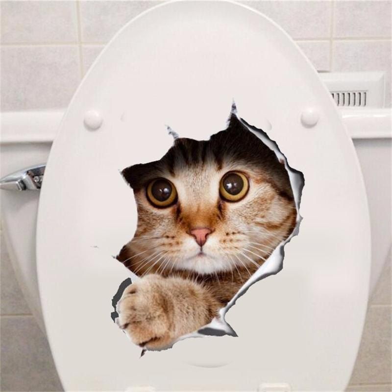 

Cat Vivid 3D Smashed Switch Wall Sticker Bathroom Toilet Kicthen Decorative Decals Poster PVC Mural, Brown