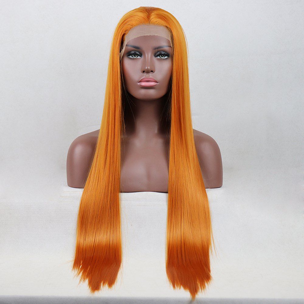 [46 OFF] Straight Long Orange Color Heat Resistant Synthetic Hair Lace Front Wigs For Women