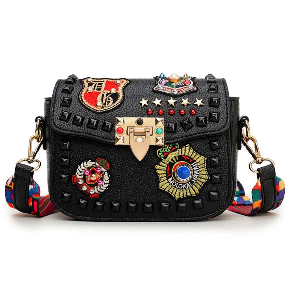 Fashion Rivet Embroidery Women Messenger Bags Brands Designer Flap Bag