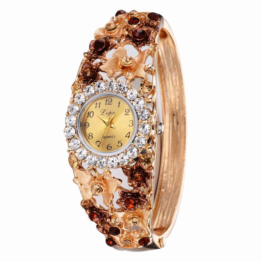 

Lvpai P047 Women Flowers Bangle Quartz Watches, Golden